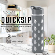 Quicksip Borosilicate Glass Water Bottle with Silicon Sleeve 550ml Green
